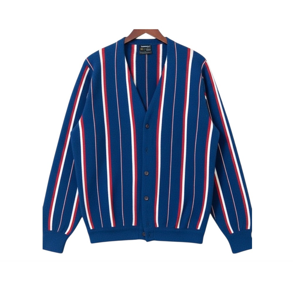VTG TOWNCRAFT Shaggy Acrylic SWEATER CARDIGAN Blue/Red/White Stripes GRUNGE sz M